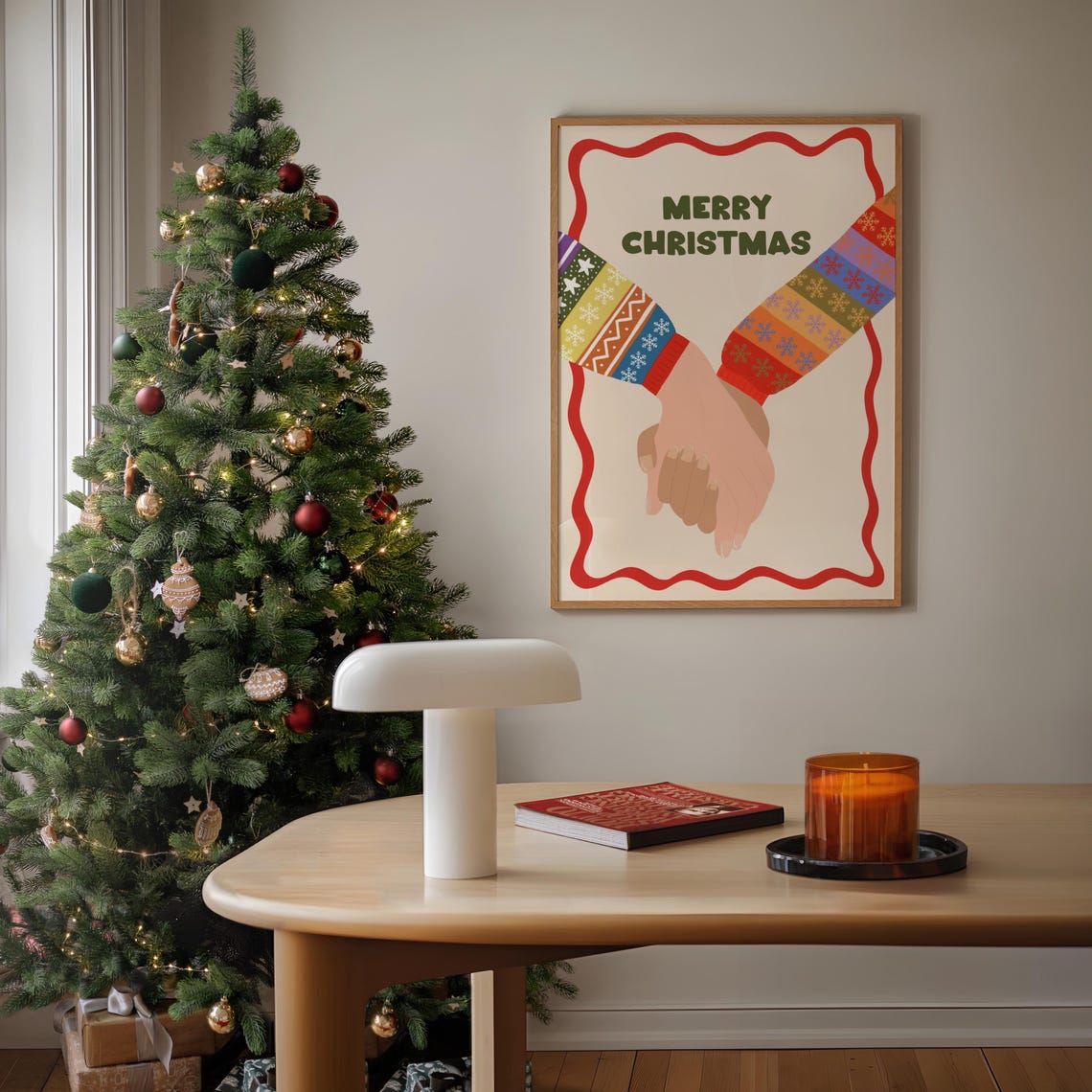 Merry Christmas Holding Hands Poster Colorful Festive Holiday Decor - Image 3