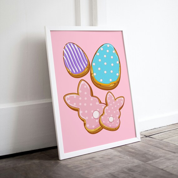 Easter Cookies Pink Iced Bunny Egg Treats Baking Wall Poster