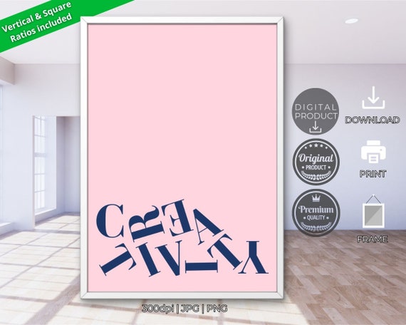 Creativity Wavy Typography Navy Pink Minimalist Motivational Word Art Poster