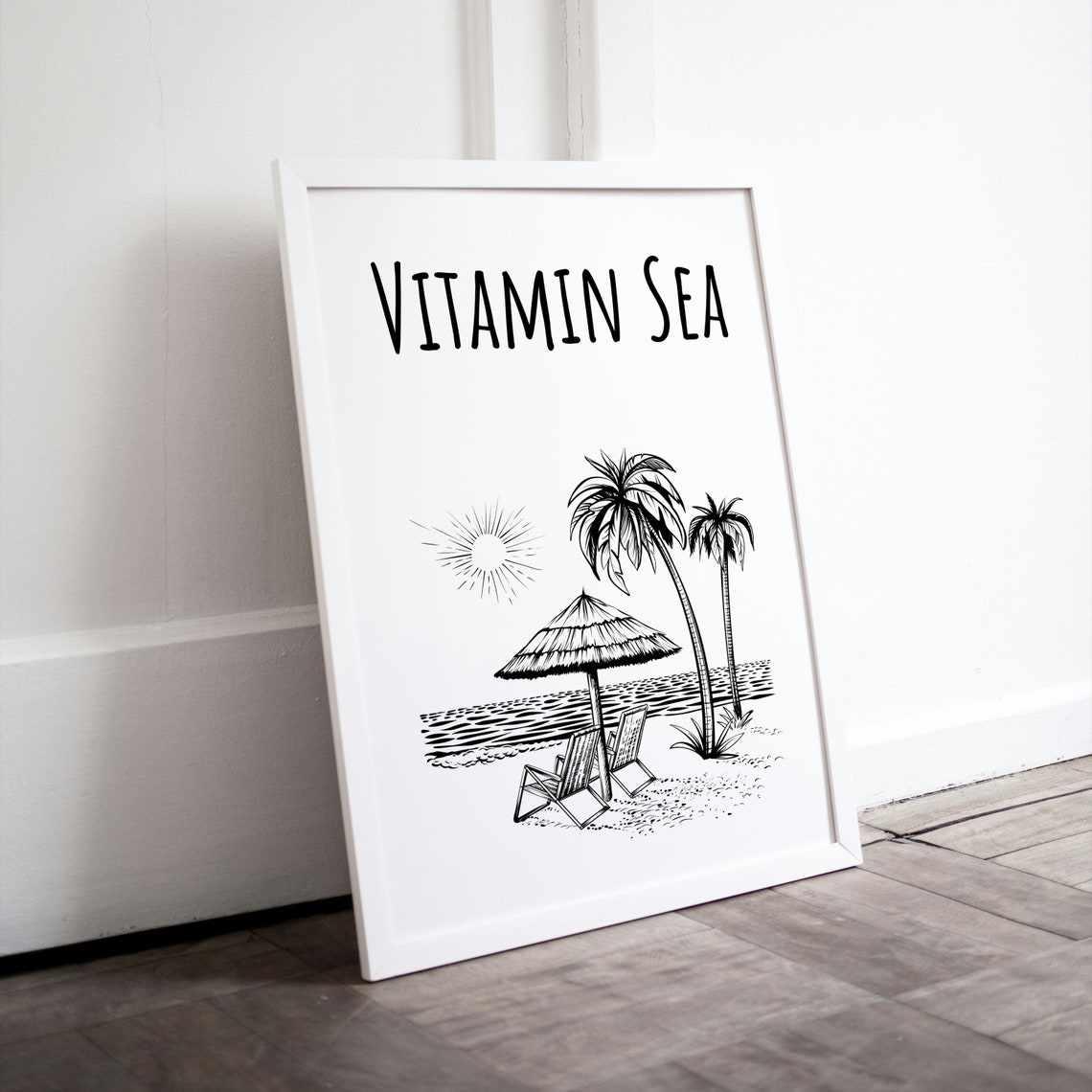 Vitamin Sea Beach Scene Sun Line Drawing Summer Coastal Poster