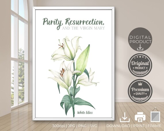 Purity Resurrection Virgin Mary White Lily Watercolor Faith Poster