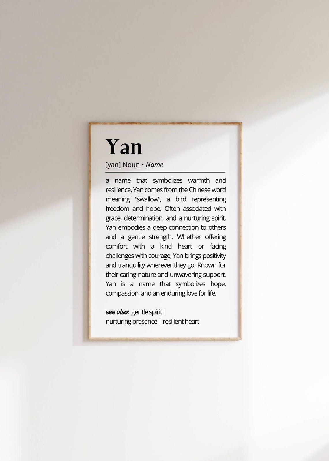 Yan Name Definition Wall Art Personalized Chinese Name Meaning Poster Inspiration Home Decor Unique Gift Idea Minimalist Wall Art