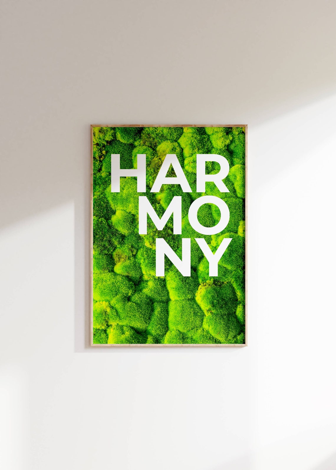 Harmony Stacked White Text Green Moss Texture Minimalist Wall Poster