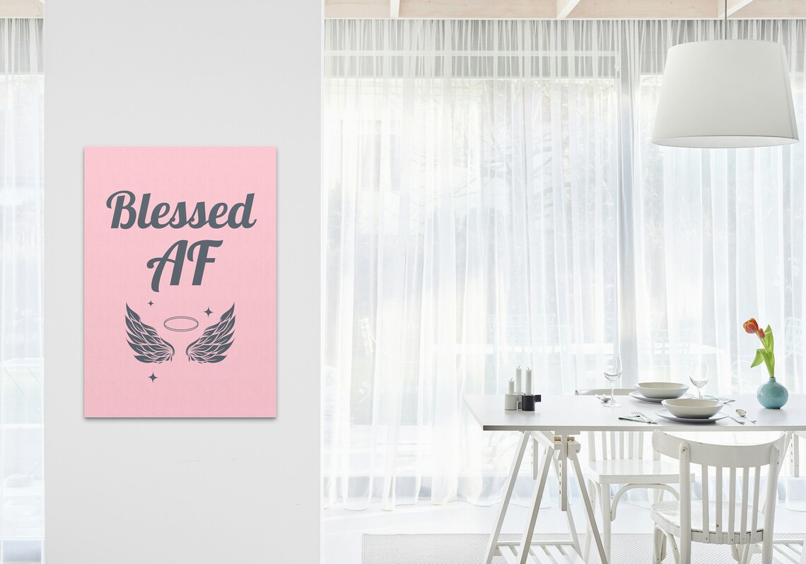 Blessed AF Angel Wings Halo Typography Pink Trendy Christian Poster - Image 3