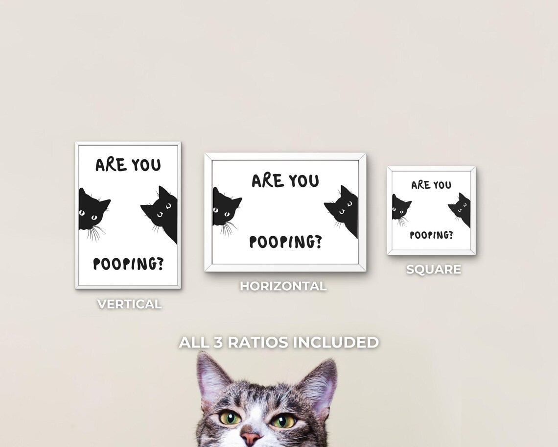 Are You Pooping Silly Black Cat Bathroom Humor Peek Funny Poster - Image 3