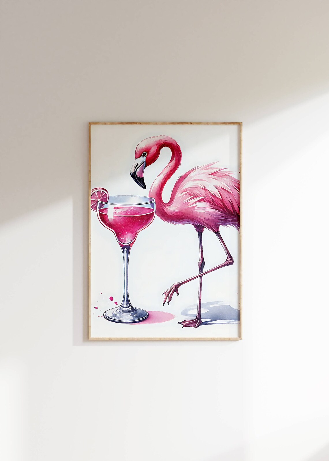 Pink Flamingo Cocktail Watercolor Fun Tropical Summer Poster