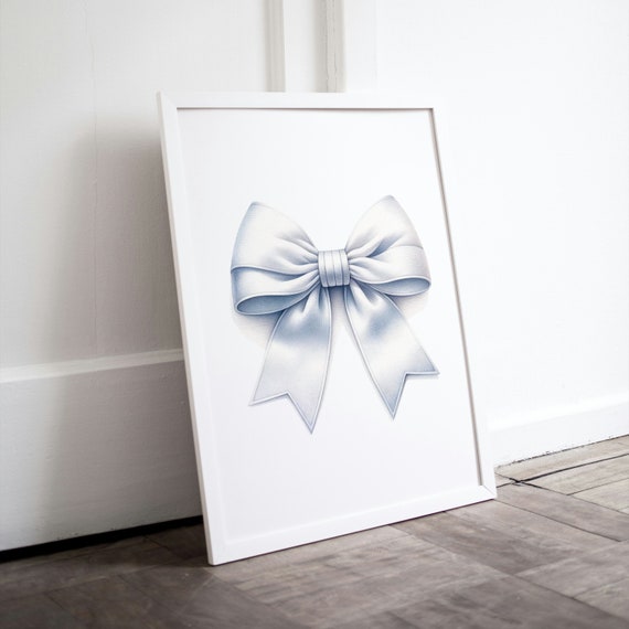White Bow Print Preppy Art Bow Painting Preppy Dorm Prints Aesthetic Ivory Print White Retro Posters Dorm Prints White Girly Western Wall