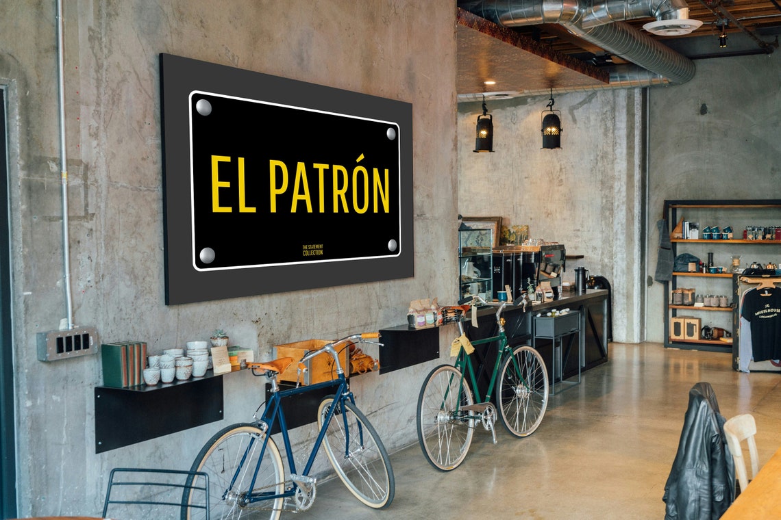 El Patron Yellow on Black License Plate Style Statement Quote Poster - Image 3