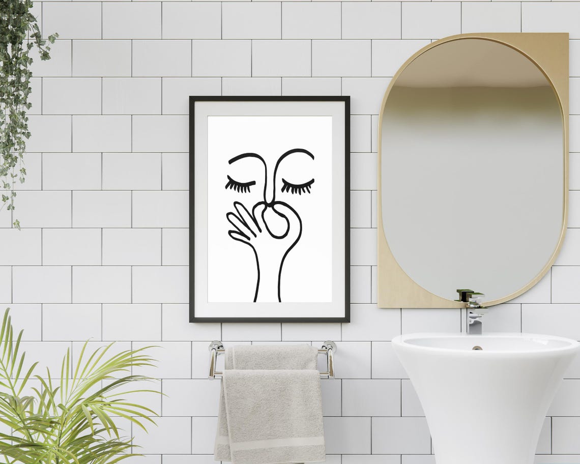 Funny Line Art Face Holding Nose Smell Abstract Minimalist Poster - Image 2