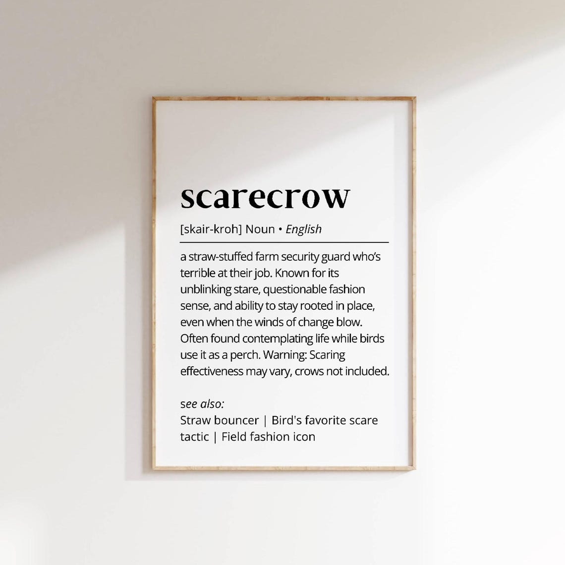 Scarecrow Funny Definition Print Halloween Fall Dictionary Decor
