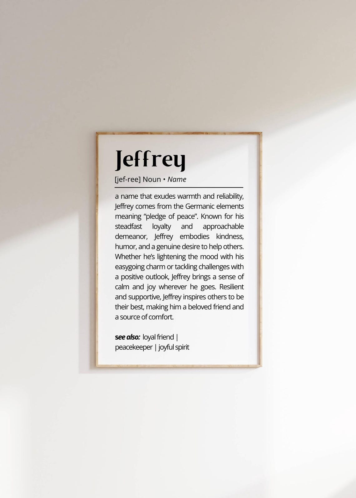 Jeffrey Name Definition Wall Art Minimalist Name Meaning Poster Modern Typography Decor Personalized Gift For Him Elegant Name Art