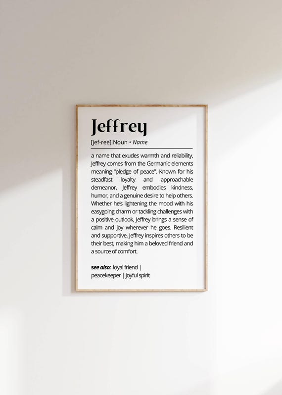Jeffrey Name Definition Wall Art Minimalist Name Meaning Poster Modern Typography Decor Personalized Gift For Him Elegant Name Art