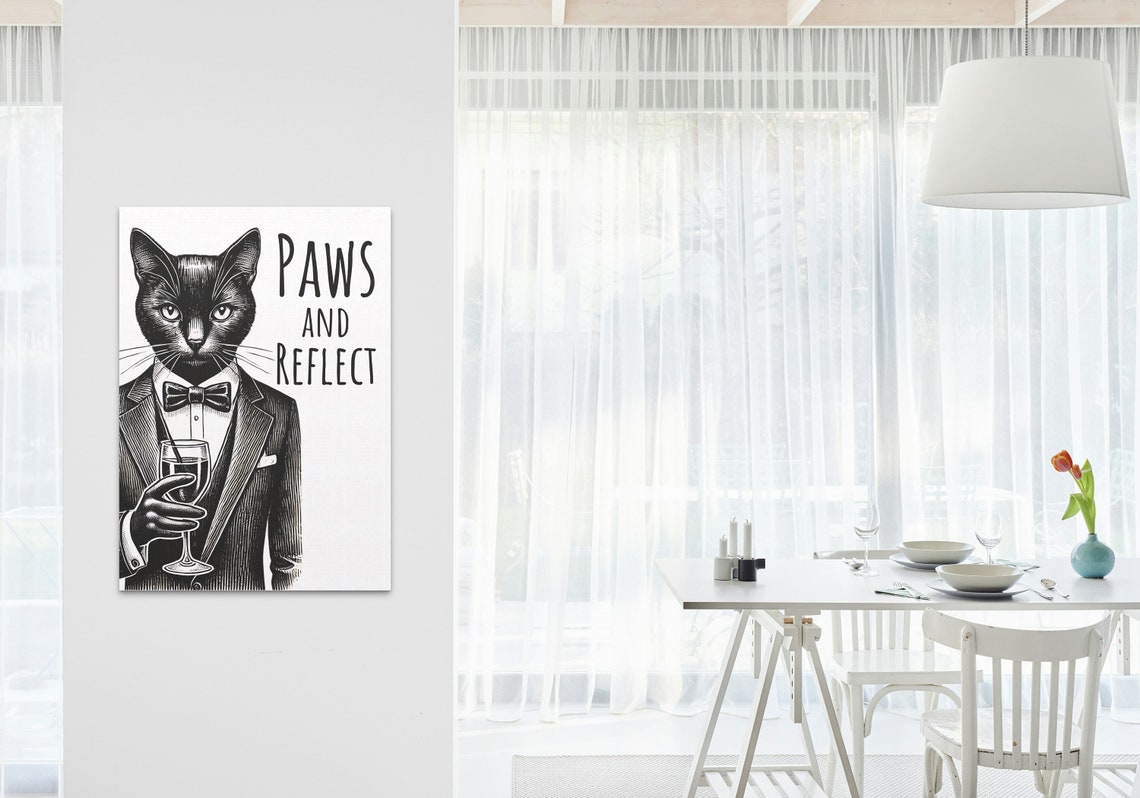 Paws and Reflect Black Cat Tuxedo Wine Glass Funny Pun Animal Poster - Image 3