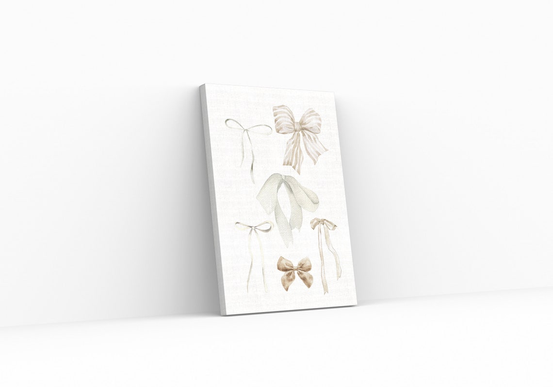 Neutral Bow Collection Watercolor Ribbons Preppy Wall Poster - Image 3