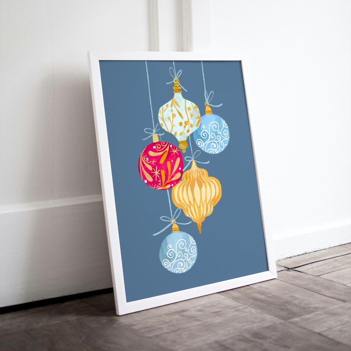 Vintage Style Christmas Baubles Hanging Ornaments Holiday Poster - Image 3