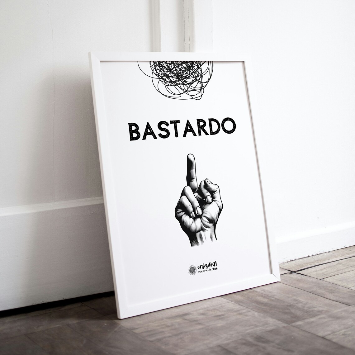 Bastardo Funny Italian Swear Word Middle Finger Sketch Gag Poster