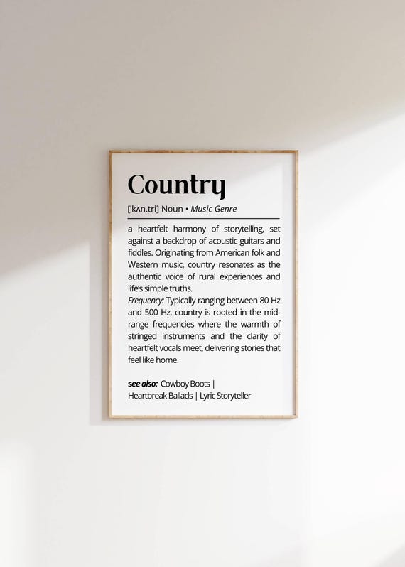 Country Music Definition Wall Art Minimalist Music Genre Unique Gift Idea Personalized Western Decor Gift For Music Lovers Poster