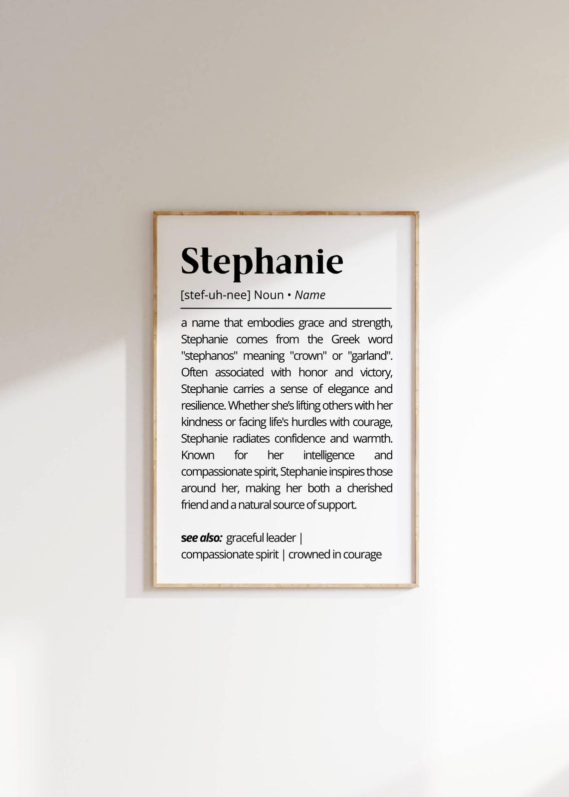 Stephanie Name Definition Wall Art Personalized Inspiration Greek Origin Definition Poster Elegant Minimalist Unique Gift Decor