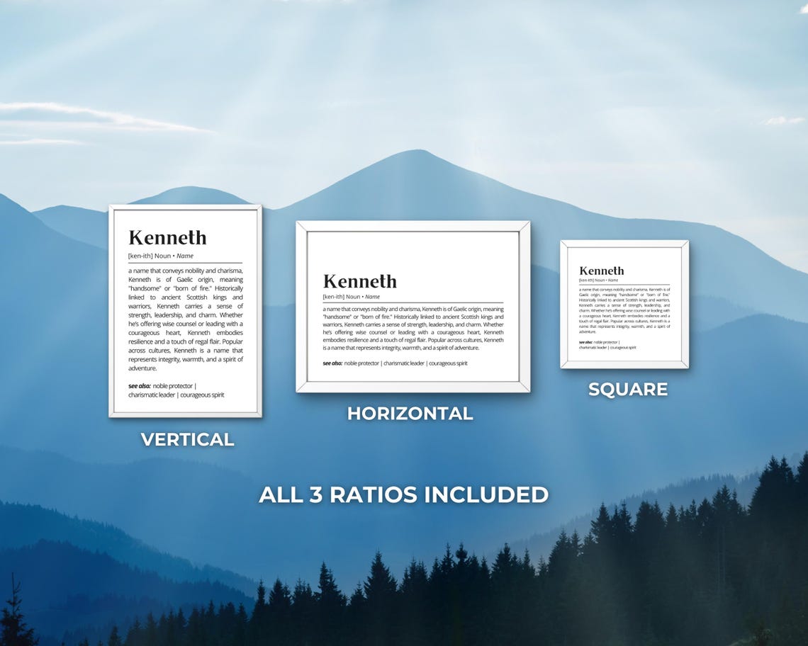 Kenneth Name Definition Print Personalized Meaning Noble Gift Art - Image 3