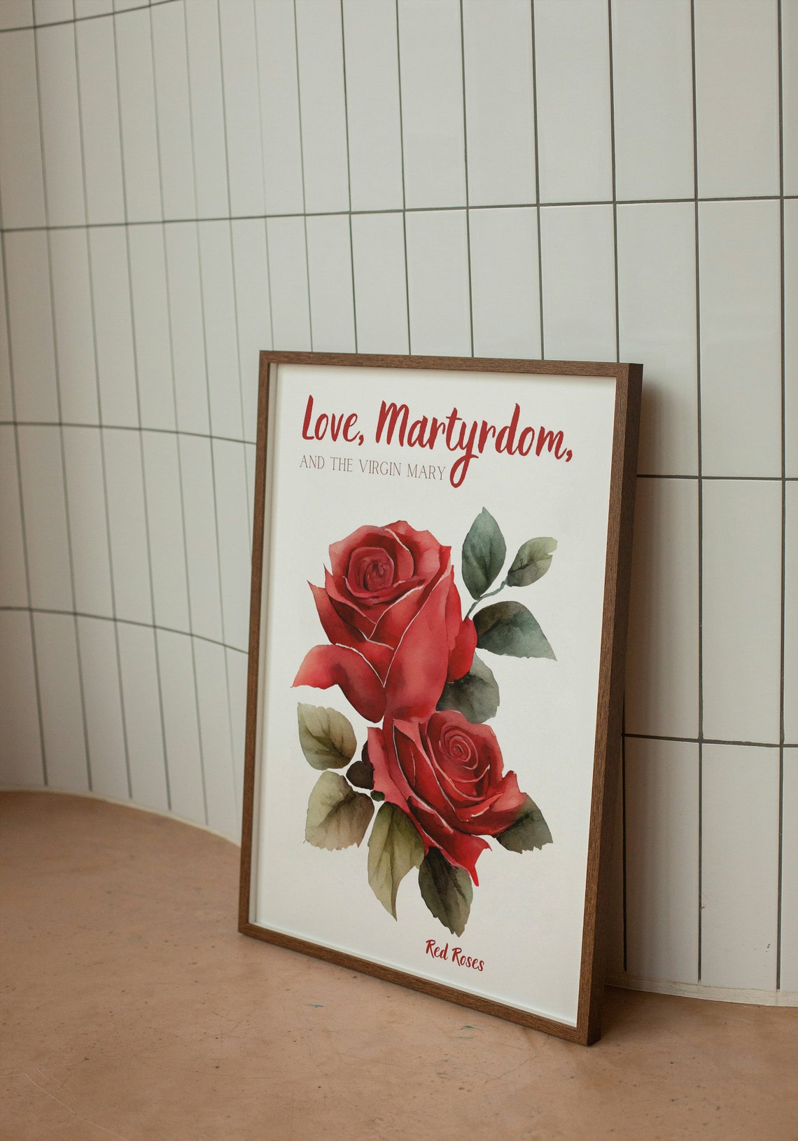 Love Martyrdom Virgin Mary Red Rose Watercolor Christian Faith Poster - Image 2