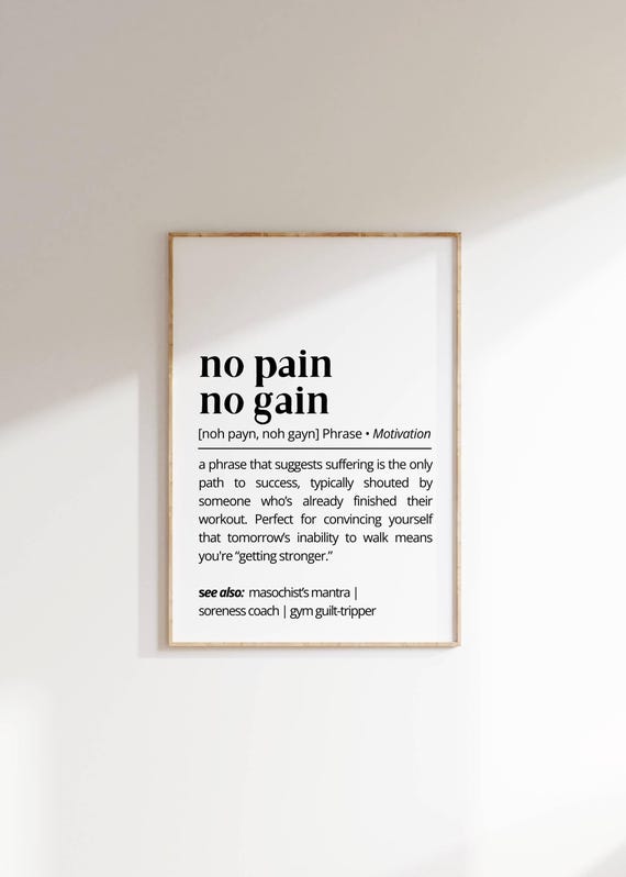 No Pain No Gain Definition Wall Art Workout Quote Print Fitness Gym Decor Funny Exercise Poster Gift Wall Art For Gym Lovers