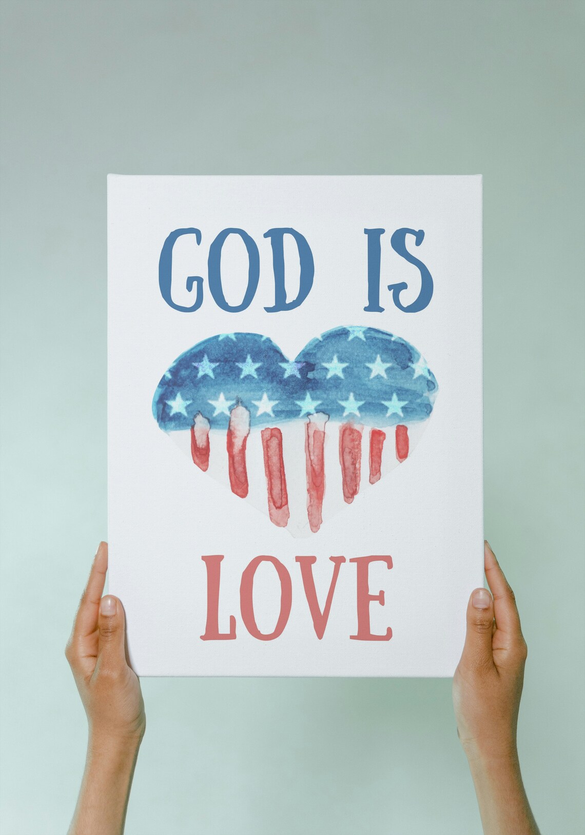 God Is Love American Flag Heart Watercolor Patriotic Faith Poster - Image 2