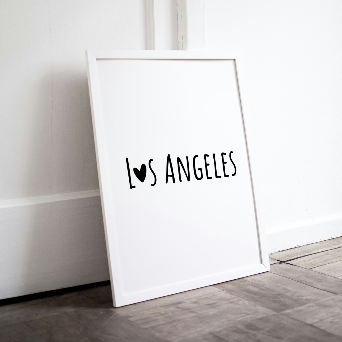 Los Angeles Heart Typography Minimalist Black White California Poster