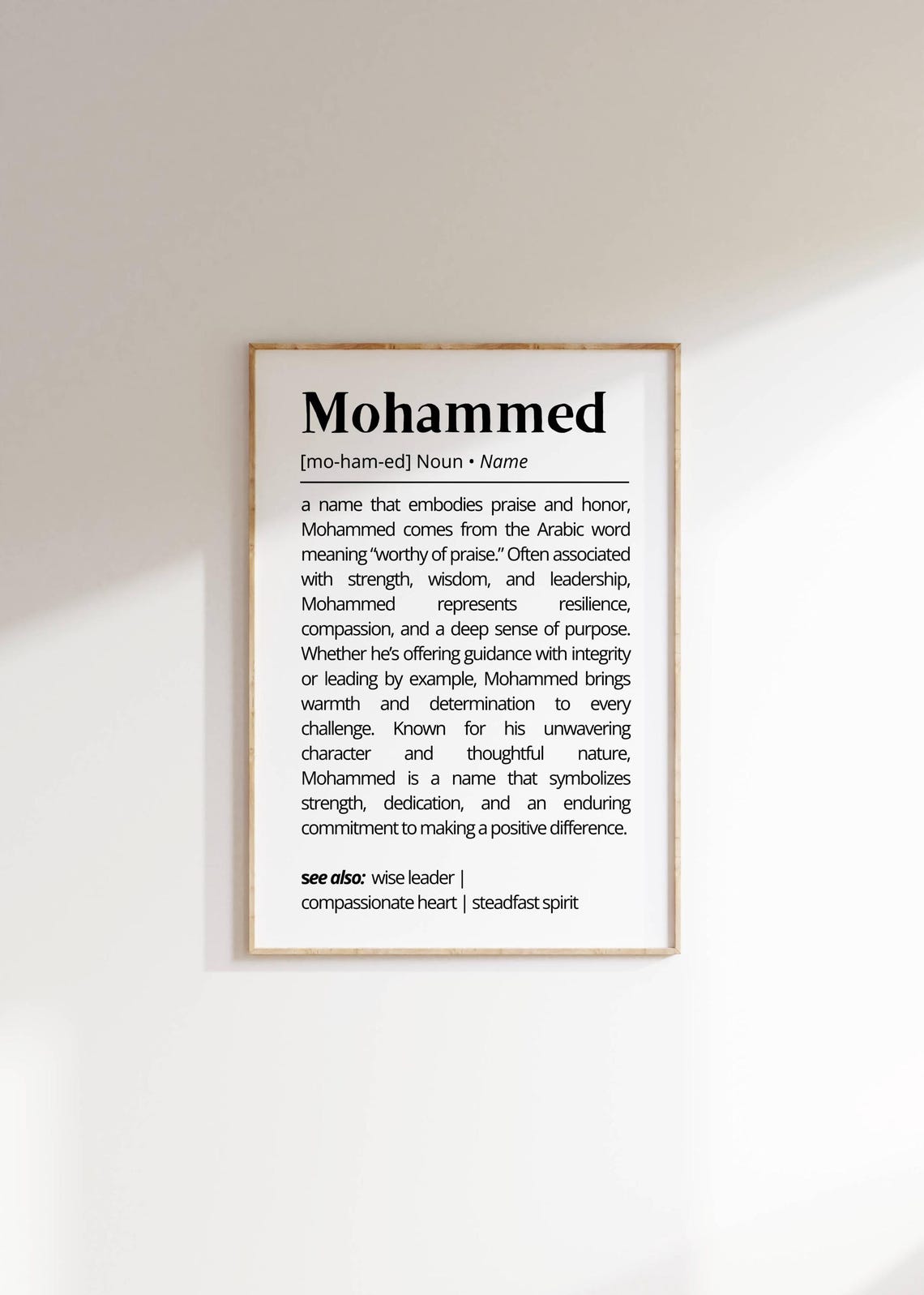 Mohammed Name Definition Wall Art Personalized Arabic Name Meaning Poster Custom Gift For Him Minimalist Typography Art Decor