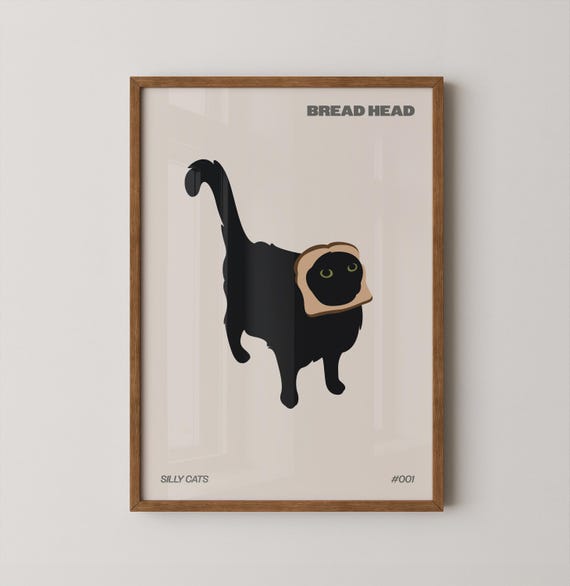 Bread Cat Art Print, Kitten Wall Decor