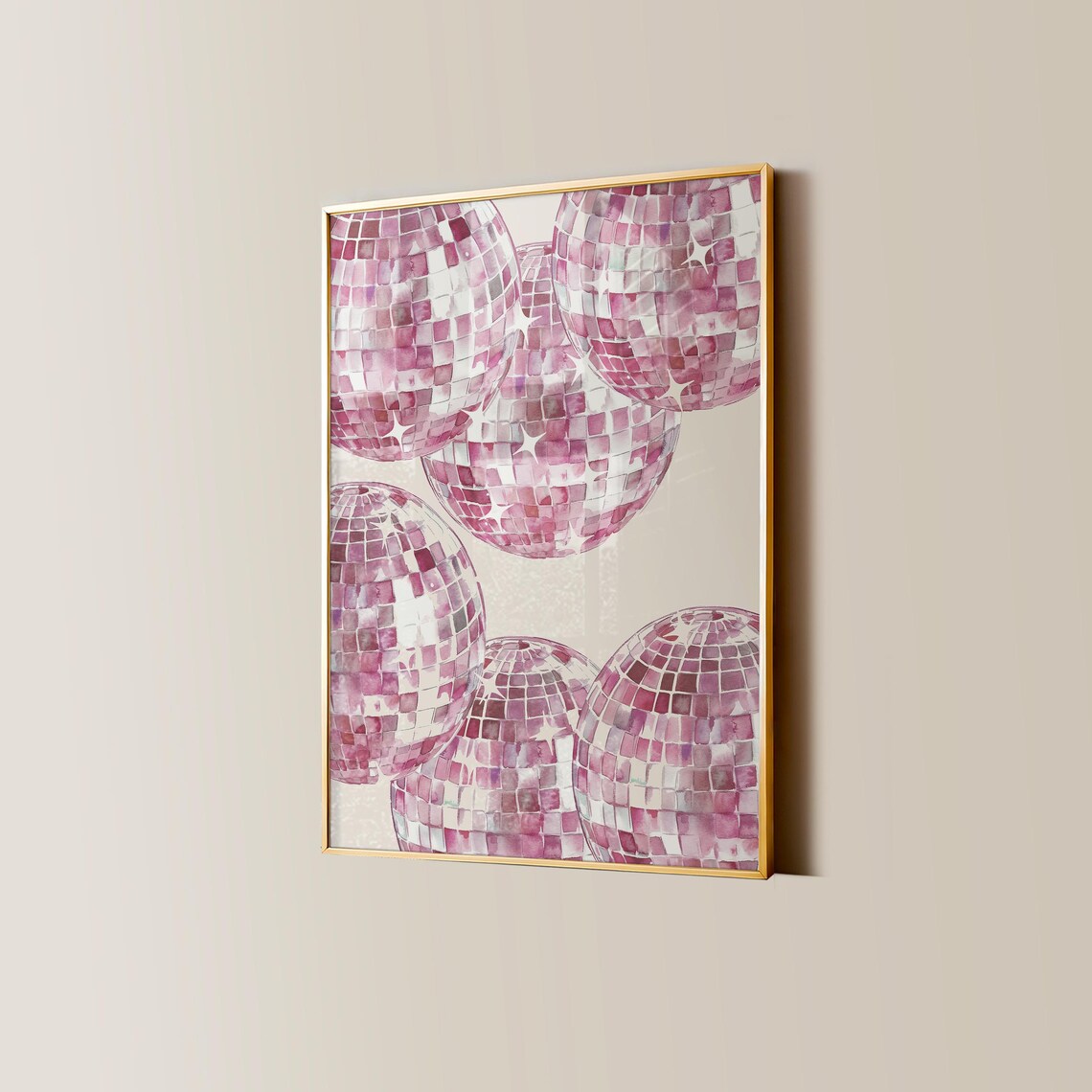 Pink Disco Balls Watercolor Party Poster for Dorm Rooms and Bedrooms - Image 4