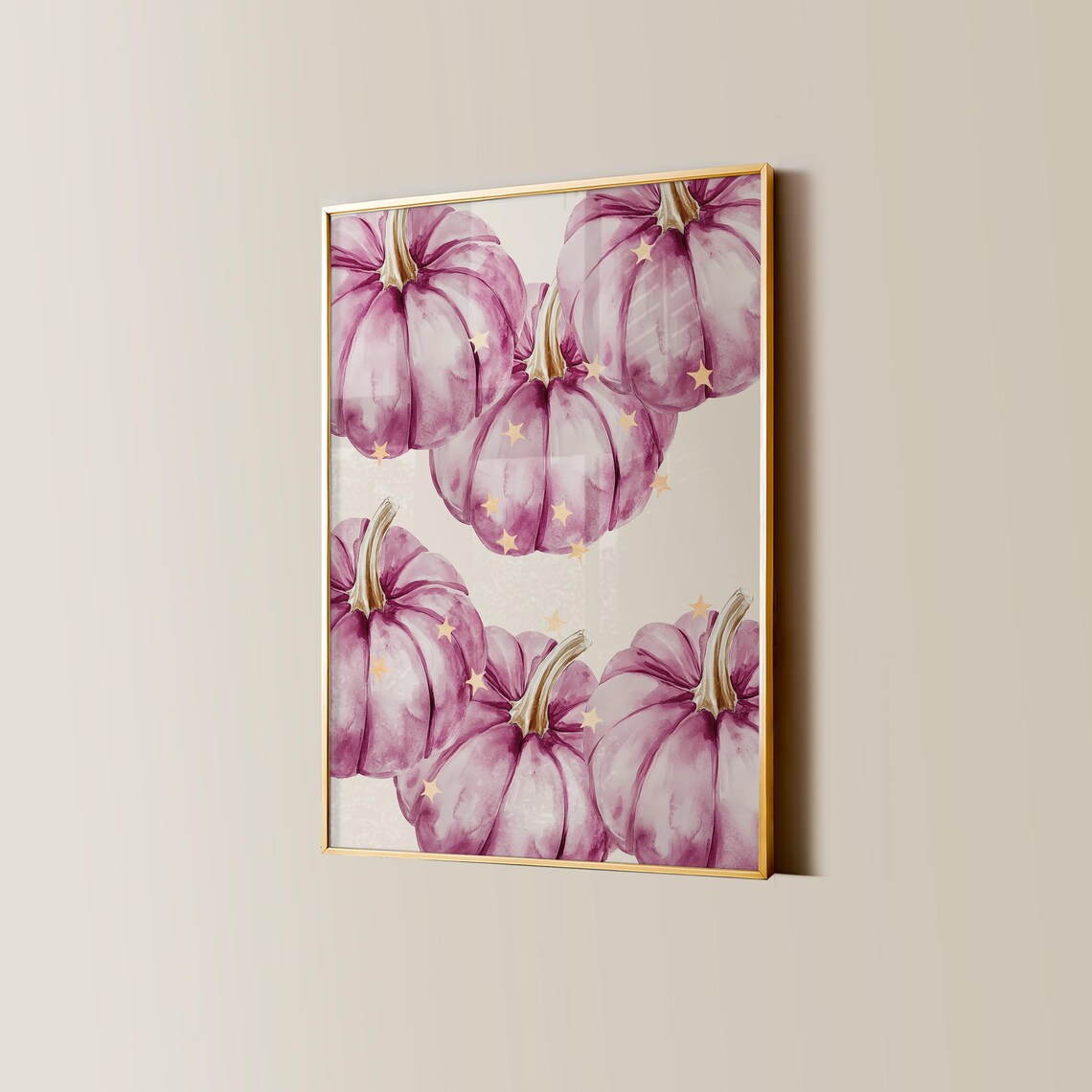 Pink Watercolor Pumpkins With Gold Stars Fall Halloween Seasonal Decor Poster - Image 3