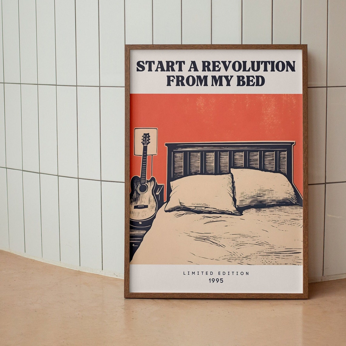 Start a Revolution from My Bed 1995 Lyric Poster Guitar Bedroom Art