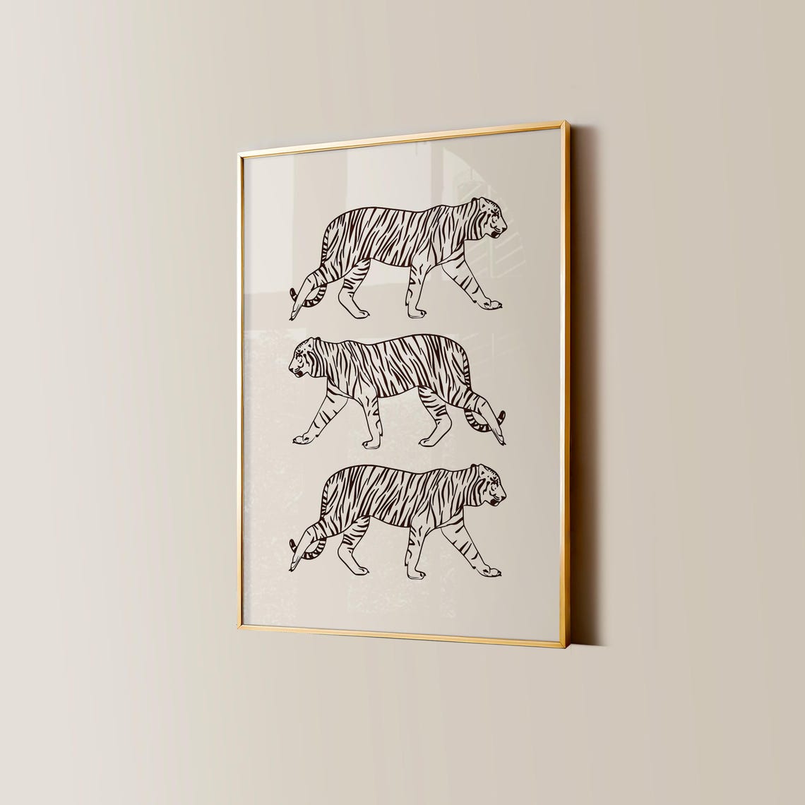 Three Black Line Art Tigers Minimalist Walking Tiger Study Poster - Image 3