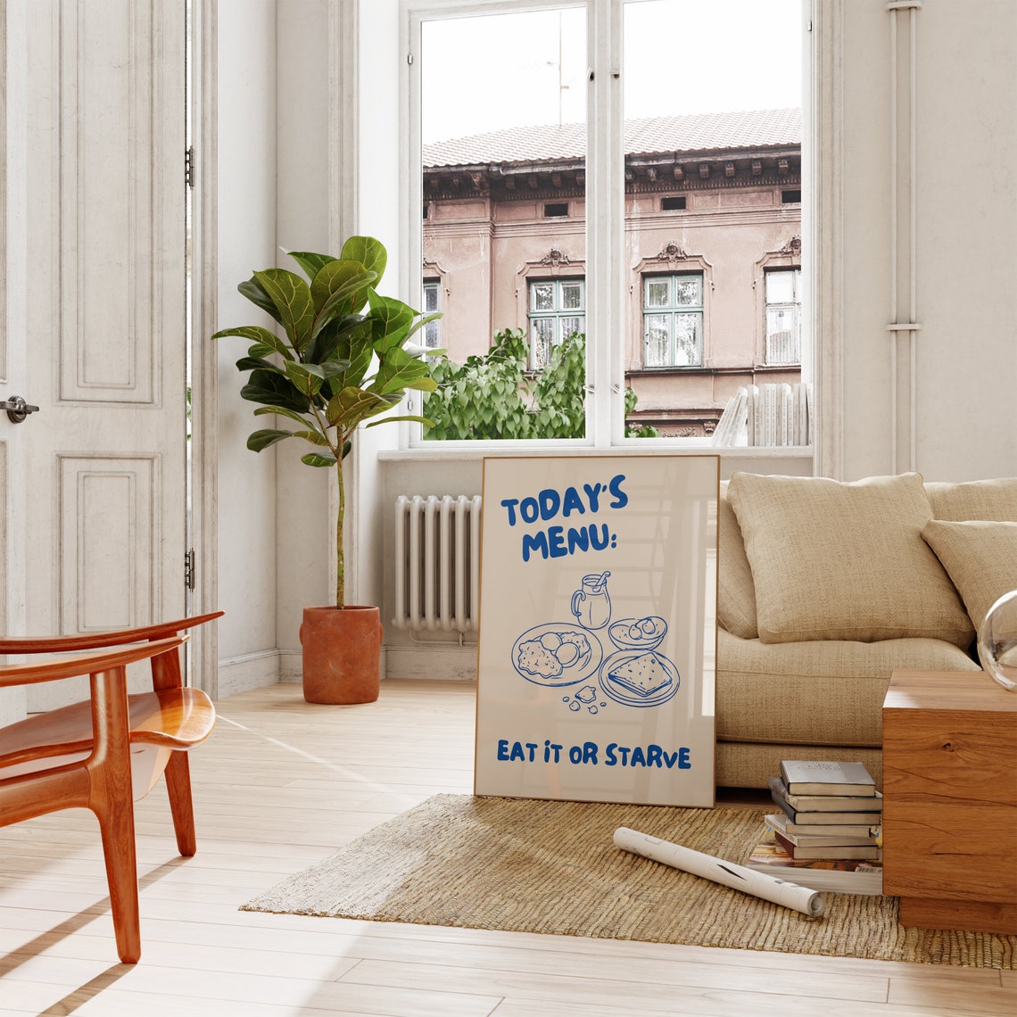 Today Is Menu Eat It or Starve Poster Funny Blue Kitchen Decor - Image 3