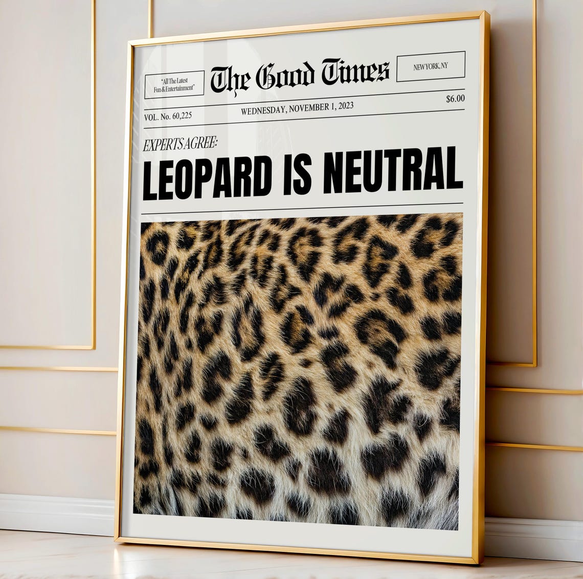 Leopard Is Neutral Funny Newspaper Front Page Poster Wild Fur Art