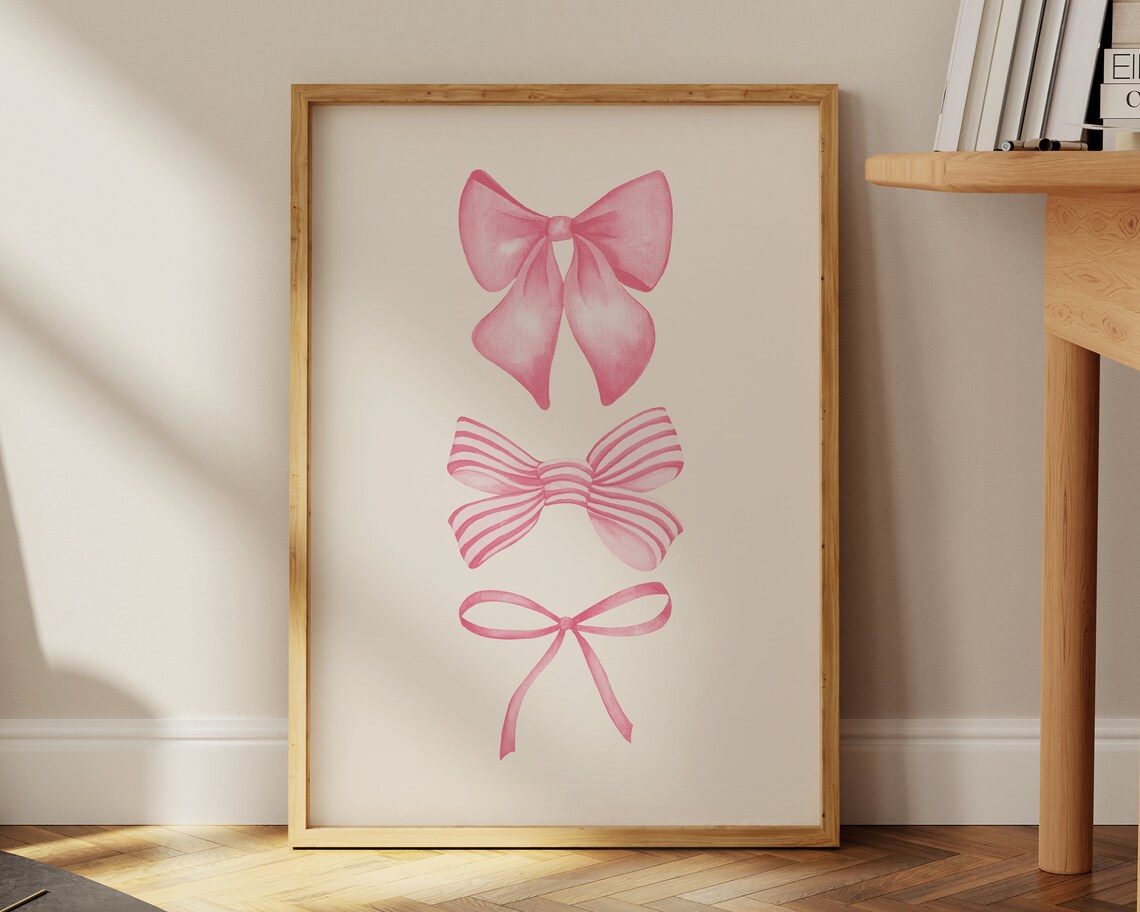 Watercolor Pink Bow Print, Balletcore Coquette Art Print - Image 2