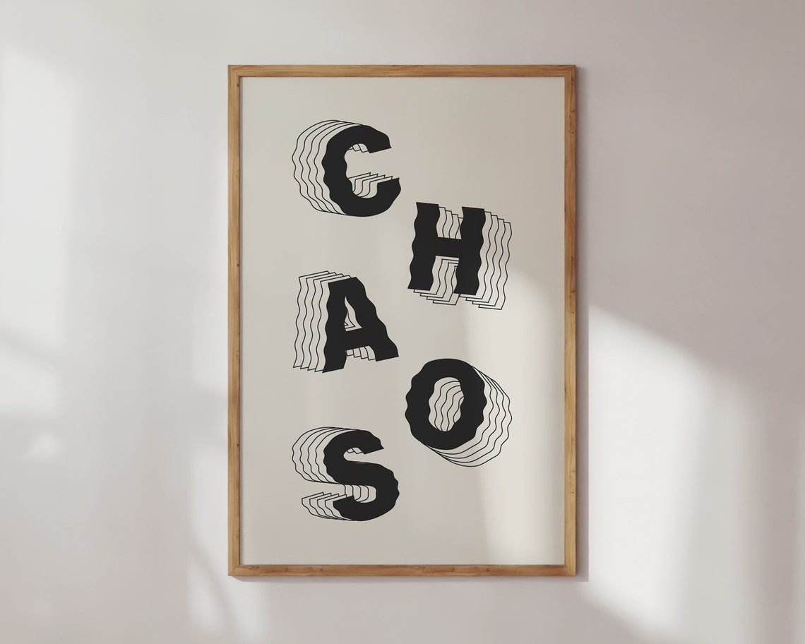 Chaos Wavy Letters Black White Trippy Funky Typography Poster - Image 3