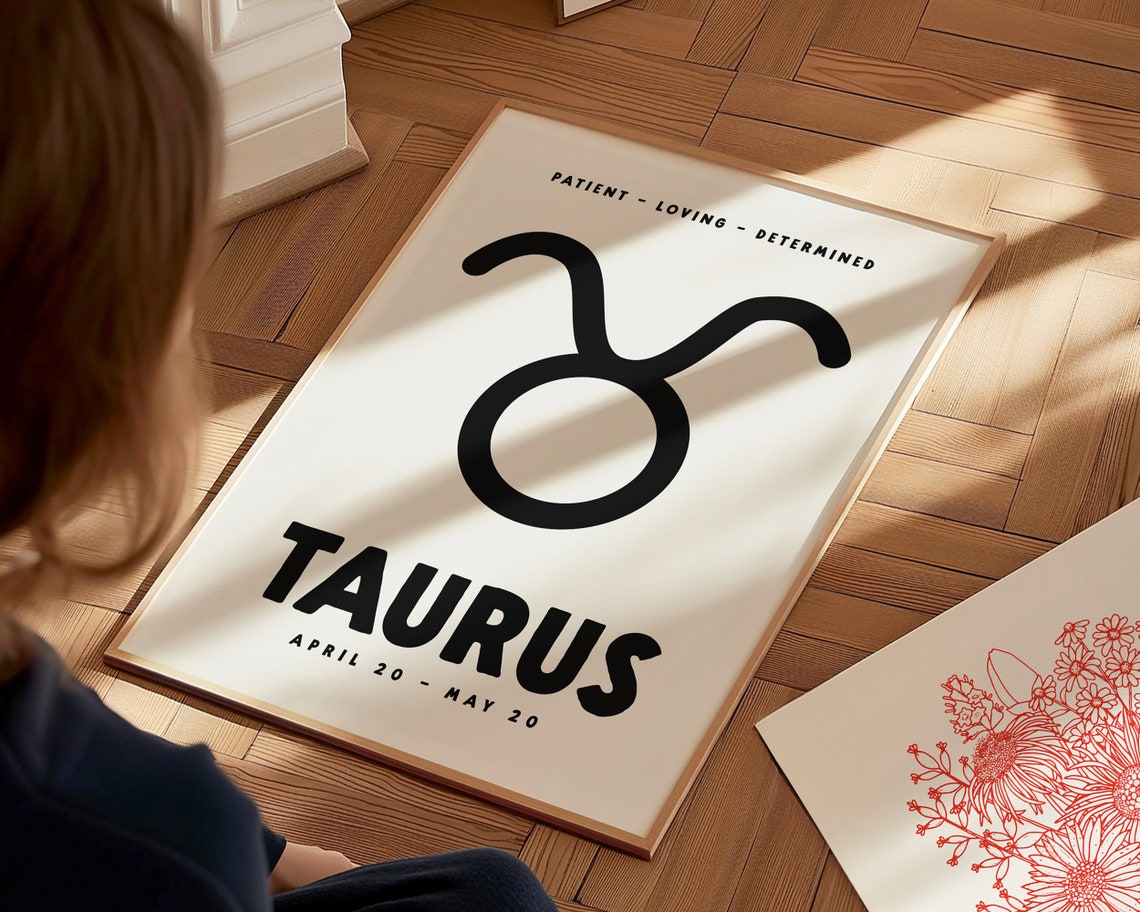 Taurus Zodiac Symbol Black Star Sign Astrology Birthday Gift Poster - Image 2