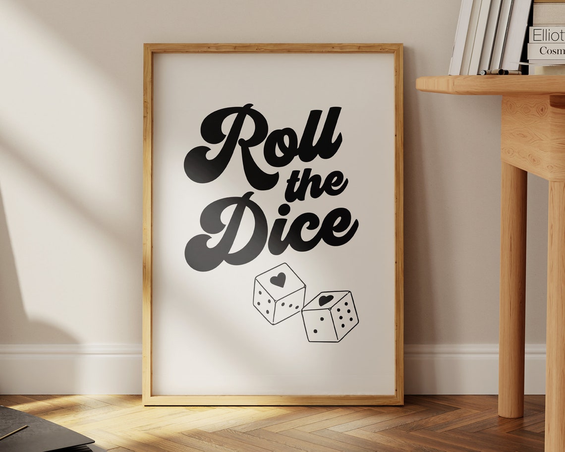Roll The Dice Retro Script Lucky Dice Hearts Vintage Wall Poster