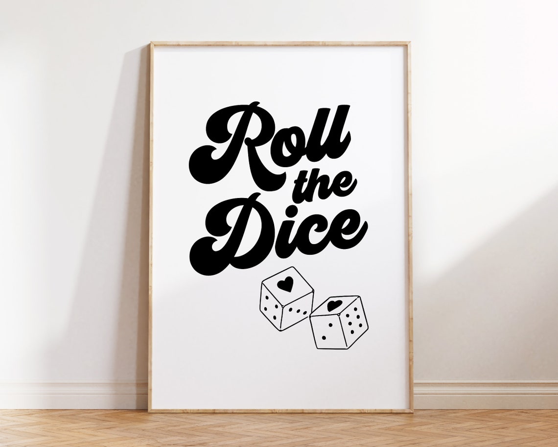 Roll The Dice Retro Script Lucky Dice Hearts Vintage Wall Poster - Image 2