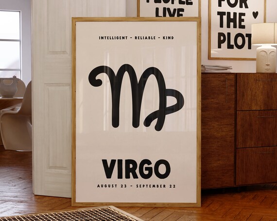 Virgo Zodiac Symbol Bold Black Cream Minimalist Astrology Poster