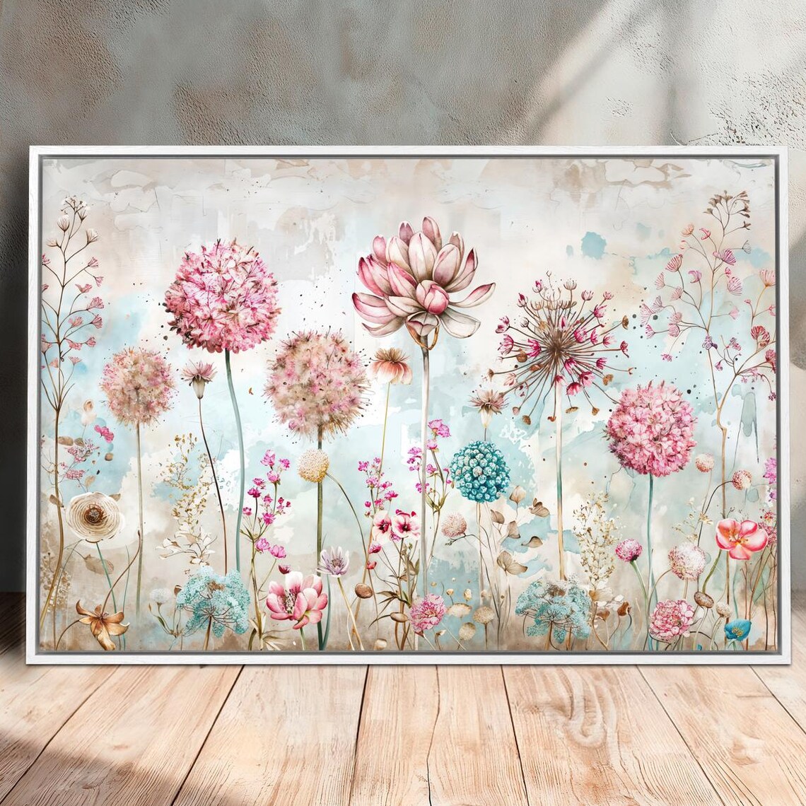 Elegant Pink Blue Wildflowers Watercolor Floral Garden Poster