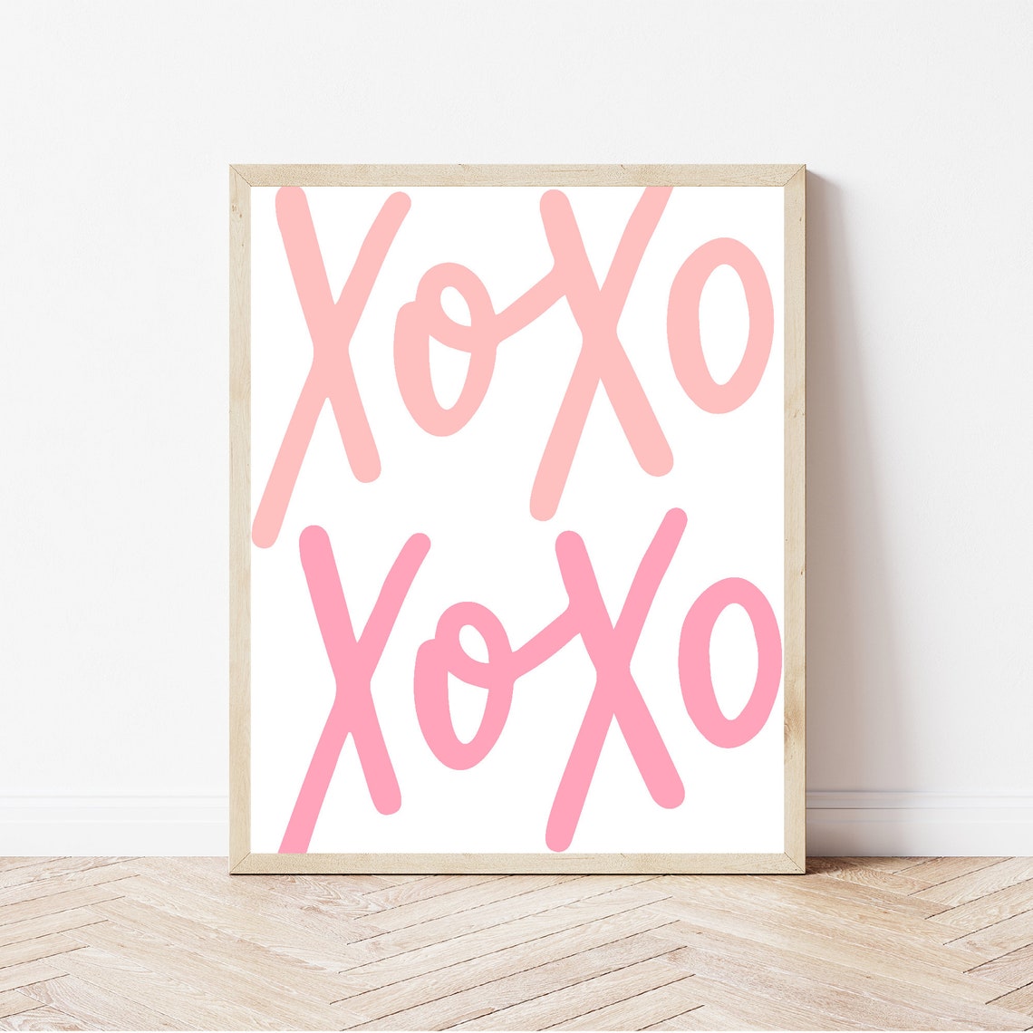 XOXO Pink Hand Lettered Hugs Kisses Girls Bedroom Wall Art Poster - Image 2