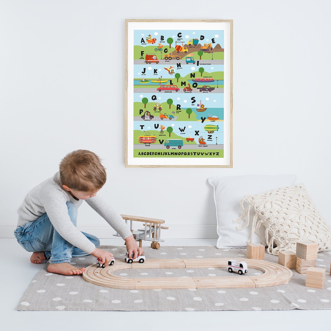 Transport Alphabet A To Z Cartoon Vehicles Boys Playroom Poster - Image 3