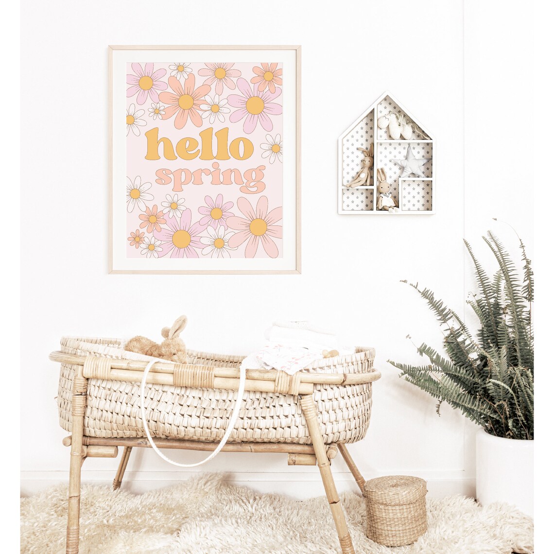 Hello Spring Poster Print, Retro Floral Daisies - Image 3
