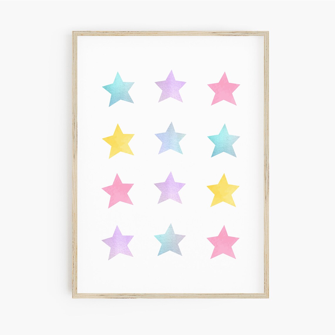 Pastel Watercolor Stars Grid Pink Yellow Teal Purple Nursery Poster