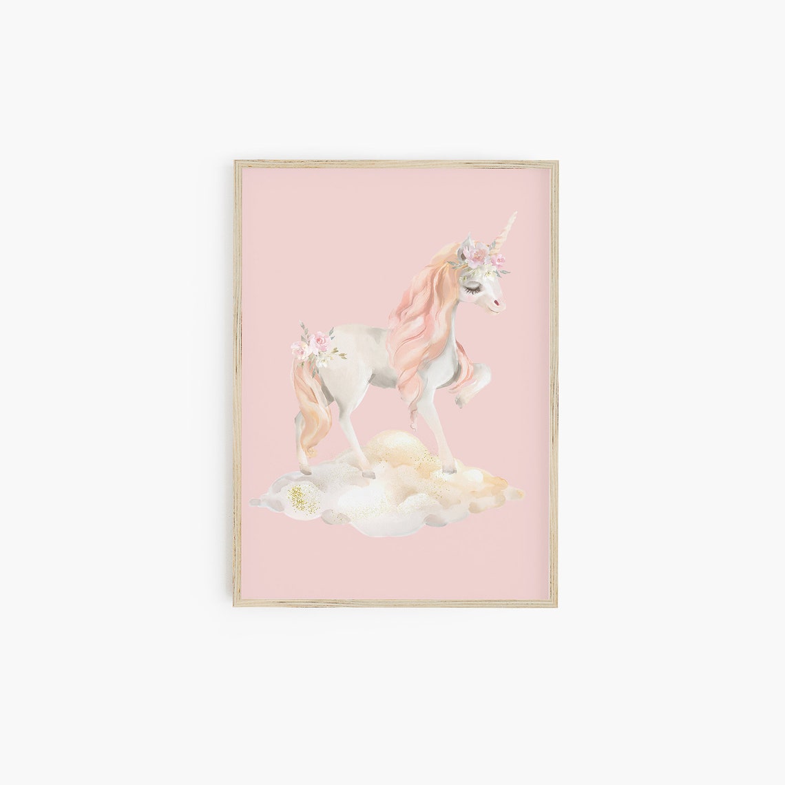 Pretty Unicorn Girls Room Decor Girls Christmas Gift Pink Girls Print Watercolour Unicorn Wall Art Blush Pink - Image 2