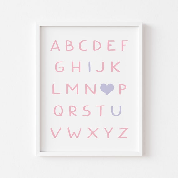 Girls I Love You Alphabet Instant Girls Alphabet Print Girls Nursery Decor Pink Girls Room Wall Art Kids Alphabet