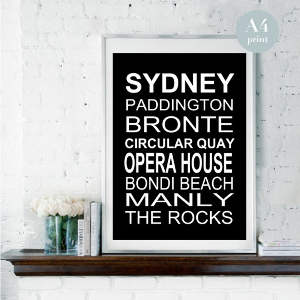 Sydney Typography Poster, Bondi Beach Travel Poster