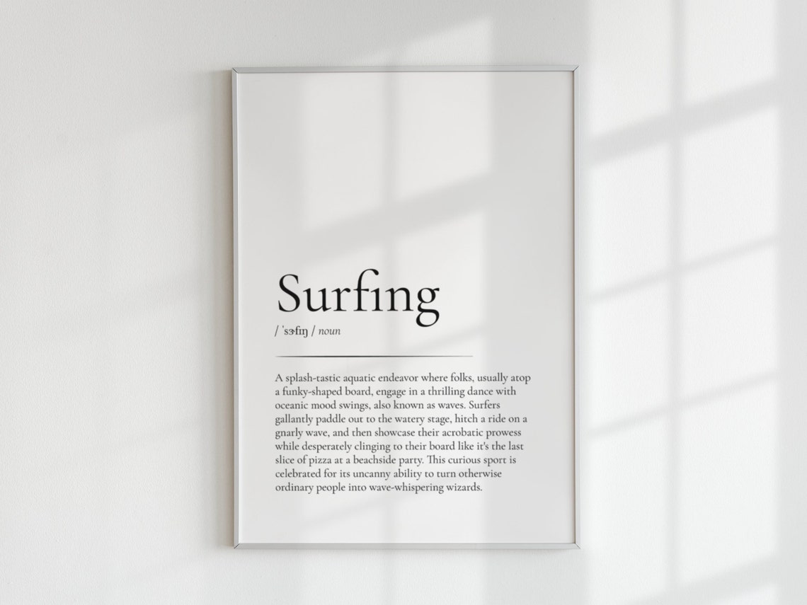 Surfing Wall Art For Him Her Surf Poster Word Meaning Definition Funny Surfer